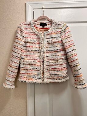 Size 2 J.Crew French Tweed Lady Jacket. In Rainbow Confetti